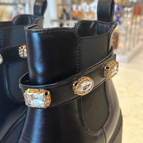 Sugar black faux leather with gemstones heeled boots size 8 - Picture 3 of 4